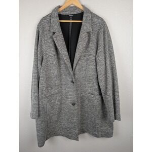 Torrid Plaid Blazer‎ Jacket Women's Size 6 Gray Tweed Button Front Layering